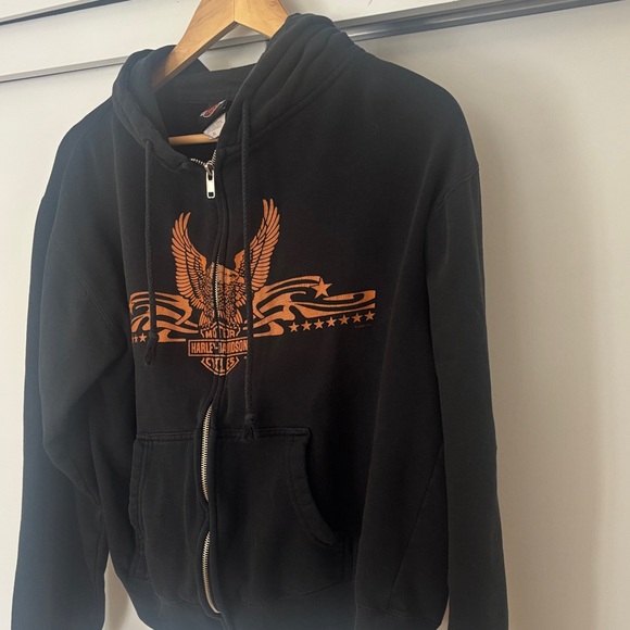 Harley-Davidson Black Zip-Up with Orange Eagle Design - Picture 4 of 7